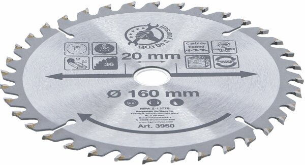 BGS DIY Hartmetall-Kreissägeblatt | Ø 160 x 20 x 2,4 mm | 36 Zähne