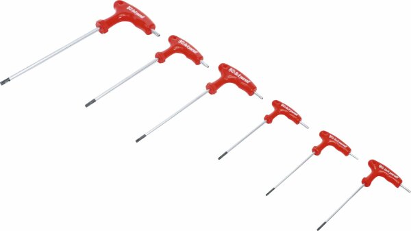 BGS DIY Schraubendreher-Satz mit T-Griff und seitlicher Klinge | T-Profil (für Torx) mit Bohrung T10 - T40 | 6-tlg.