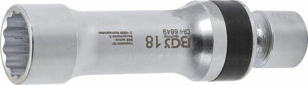 BGS Zündkerzen-Gelenkeinsatz Zwölfkant mit Haltefeder | Antrieb Innenvierkant 10 mm (3/8") | SW 18 mm